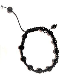 Natural Black Onyx Beaded Braclet with Macrame Ends